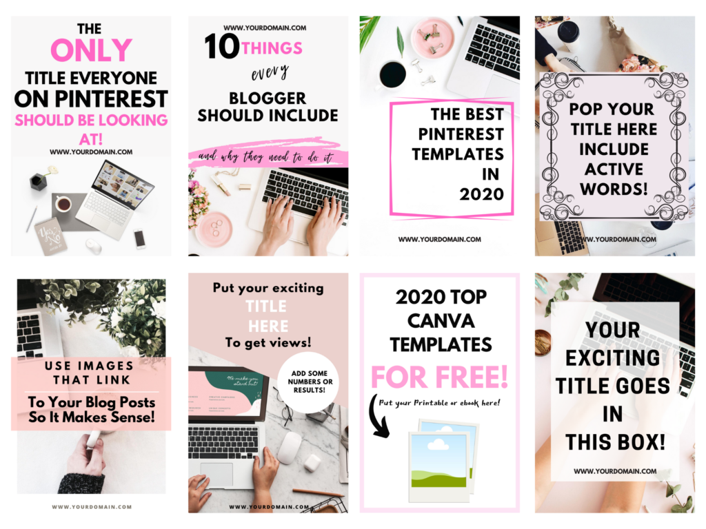 I have created 45 Pinterest Templates for you to use to increase your clicks and grow on Pinterest. Using templates is a much more time sufficient way to create and upload pins.
